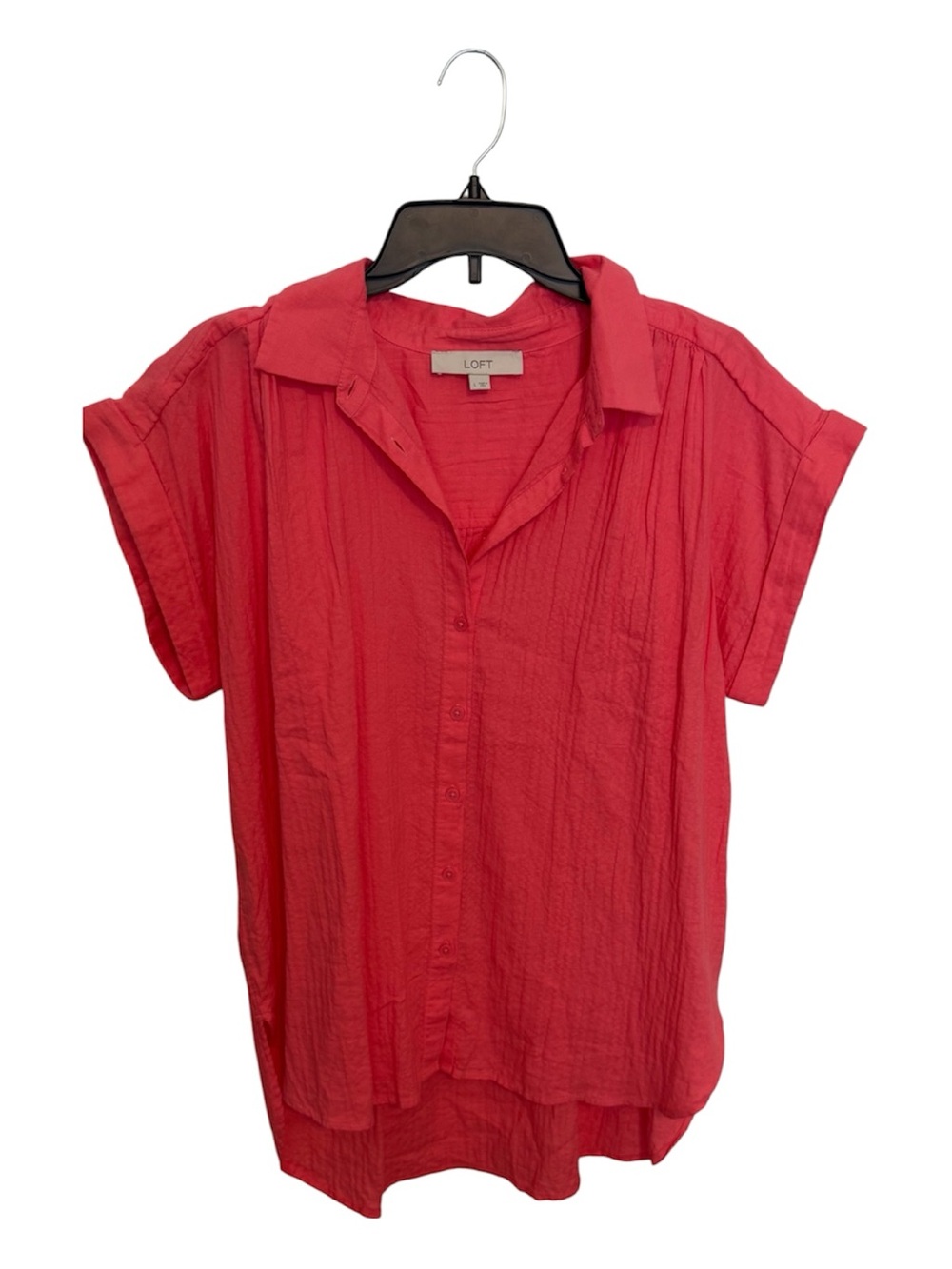 LOFT Coral Button-Front Short Sleeve Shirt